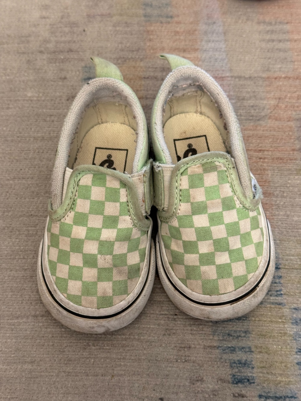 Vans Kids Slip-On Checkerboard Shoes - Light Green & White